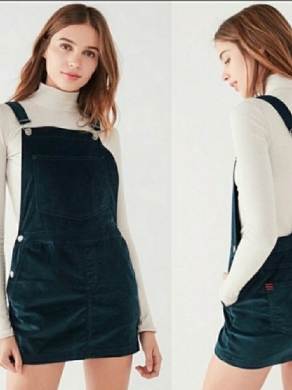 Urban Outfitters Black Velvet Pinafore Mini Overall Dress Square Neck L NWT A35